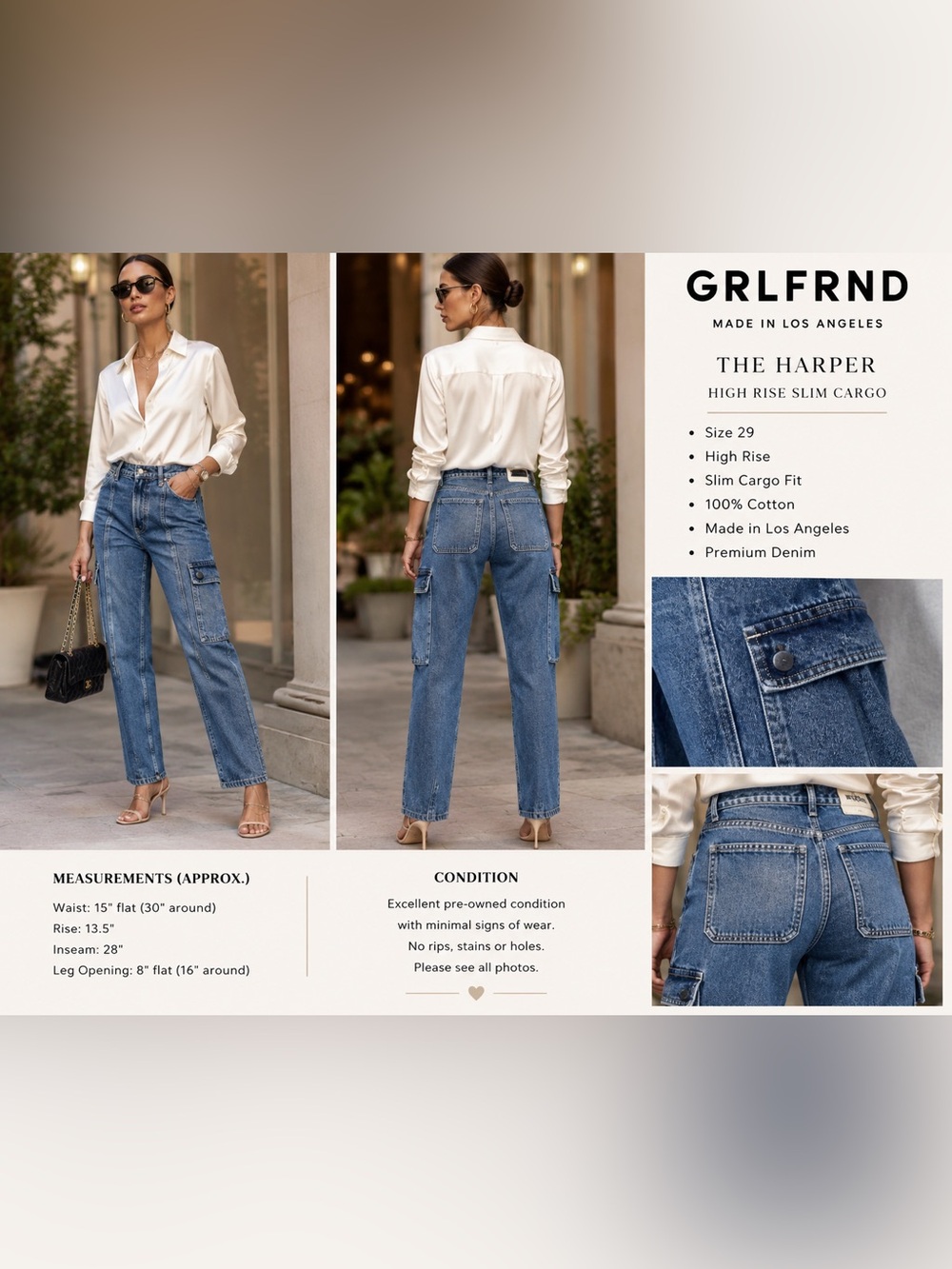 High-Rise Cargo Straight-Leg Jeans - Blue
